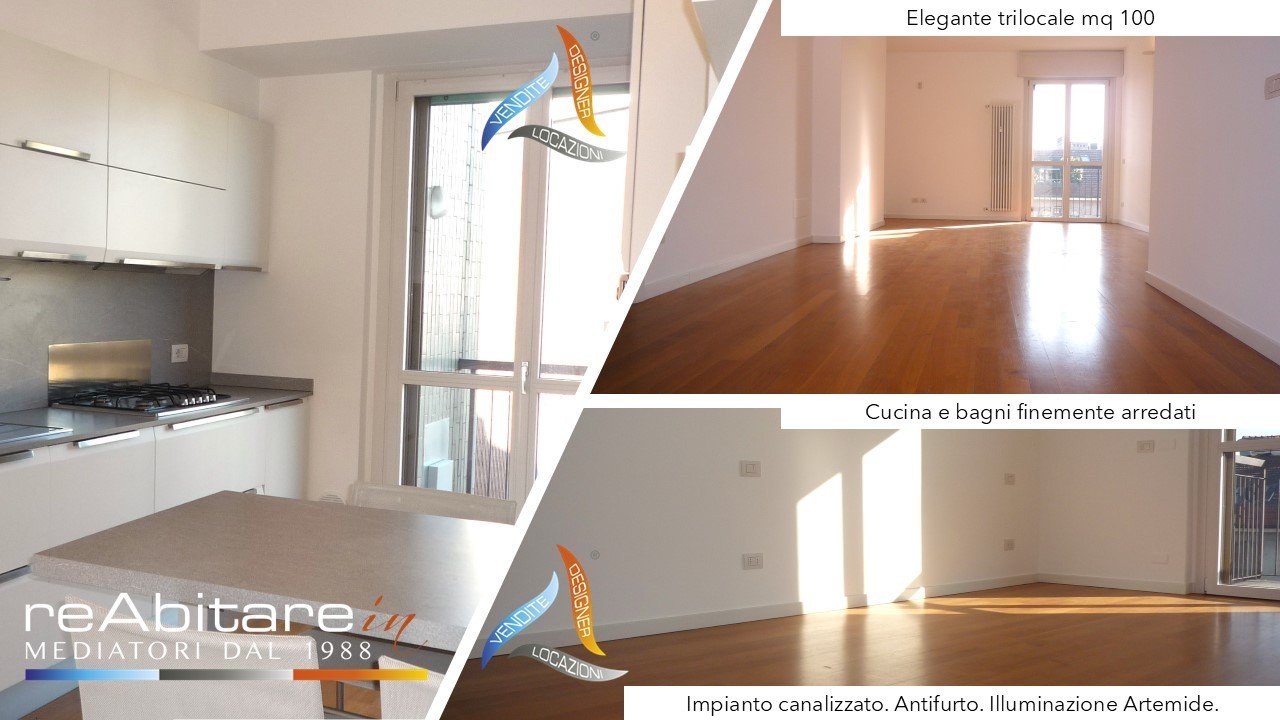 Attico: Elegante trilocale parzialmente arredato con cucina, doppi servizi, ampia balconata.